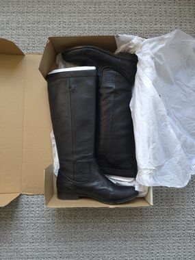 Frye Cindy Slouch Black Leather Tall Riding Boots